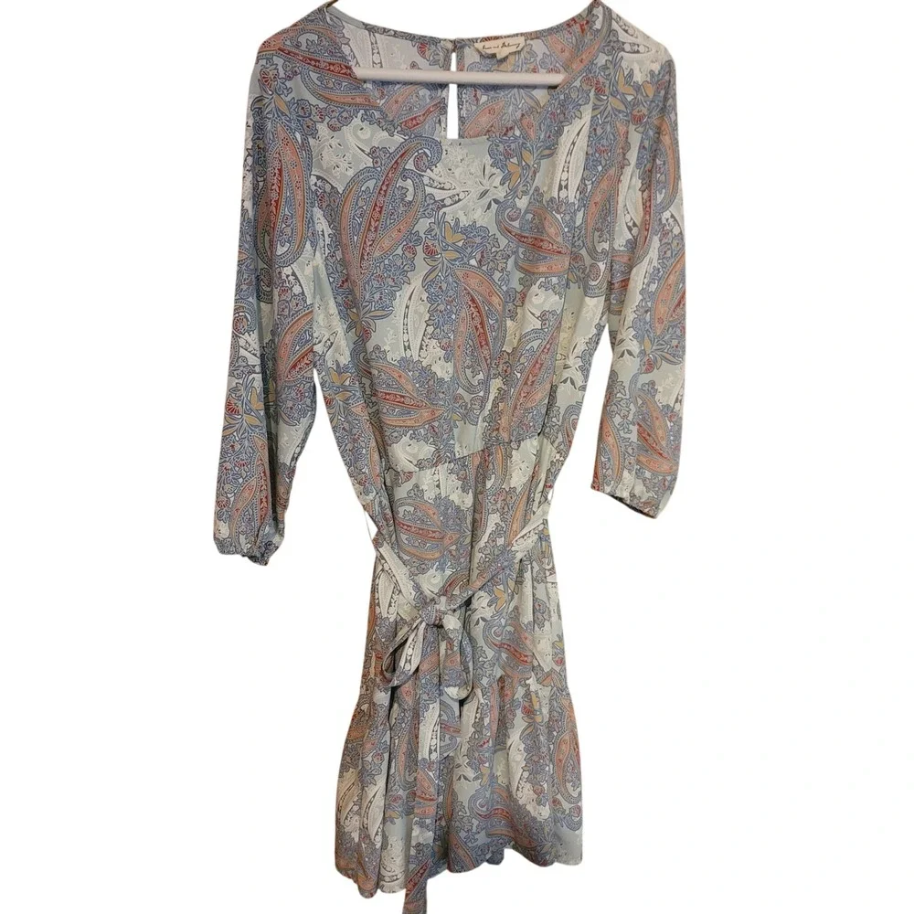 Jane and Delaney Paisley Print Boho Belted Flounce Dress Women's Size M